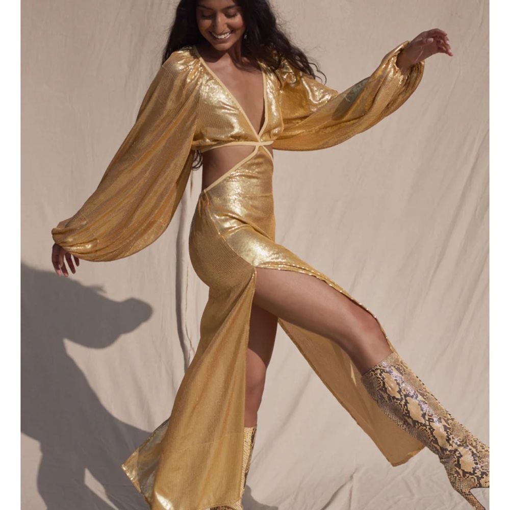 Jen's Pirate Booty Metallic Gold Cutout Maxi Dress